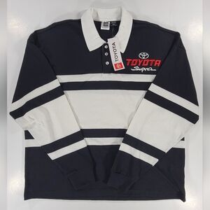 Toyota Supra Rugby Striped Polo Shirt Men's Small Black White Long Sleeve NWT